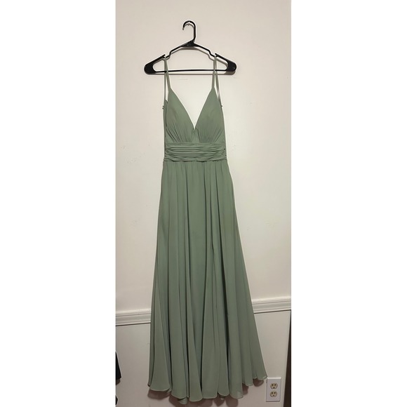 Fs Limited Dresses & Skirts - Sage Green V-Neck Pleated Waist Open Back Maxi Formal Bridesmaid Dress Size 2